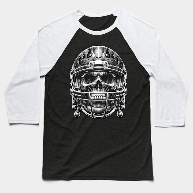 Gridiron Ghoul: Skull in Helmet Baseball T-Shirt by crazytshirtstore